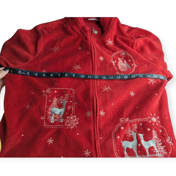 Croft & Barrow Festive Red Zip Front Fleece Jacket Snowflake Design Size PXL - Picture 12 of 15